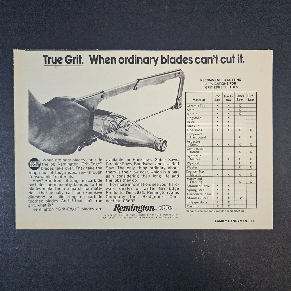 1975 Remington DuPont Grit Edge Saw Blades Vintage Print Ad Bridgeport CT Coke